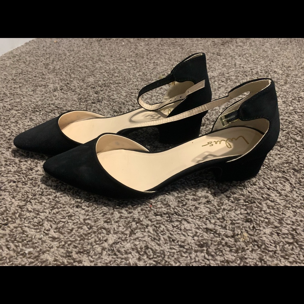 Lulu’s black ankle strapped heel
